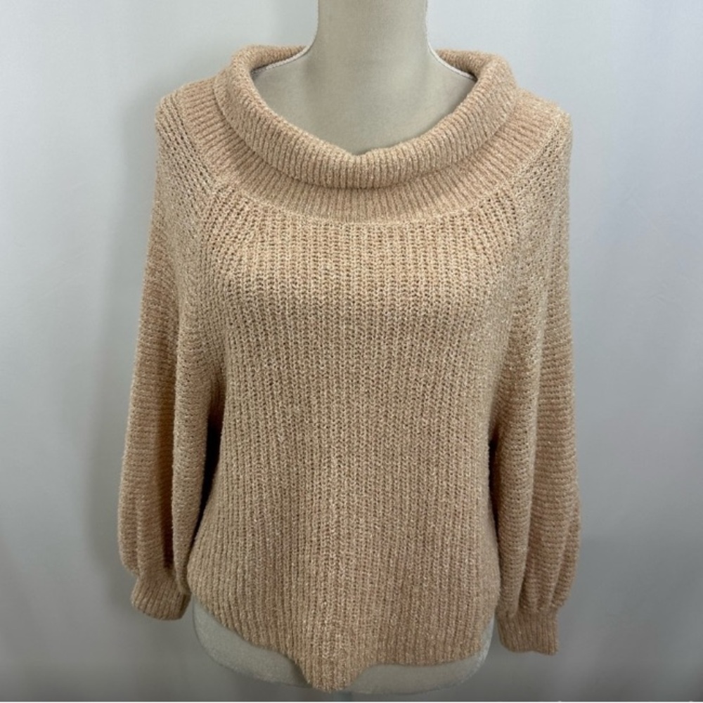 Free People Tan Cowl Neck Boho Long Sleeve Sweater